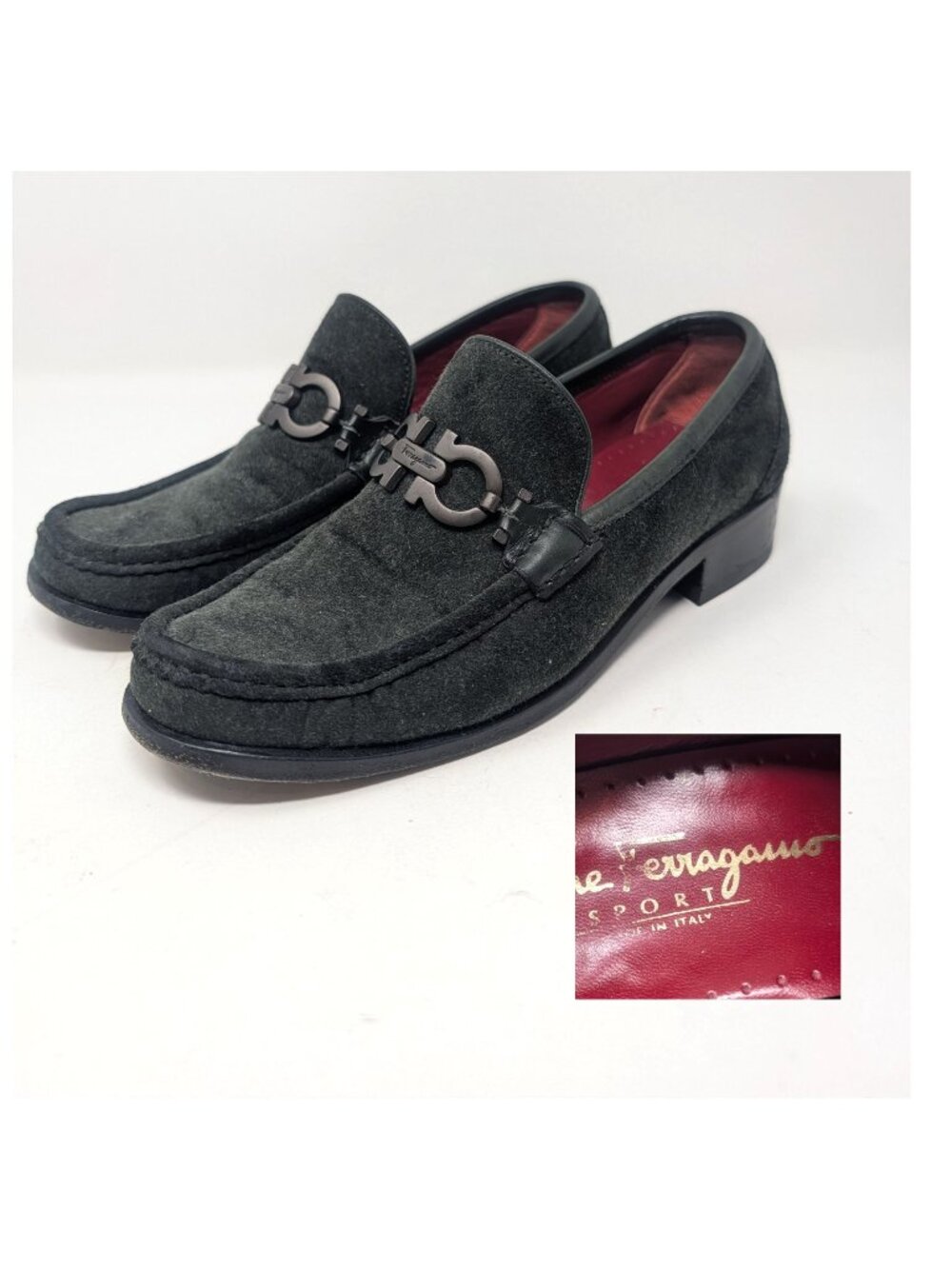 Ferragamo Loafers 6 Gray Suede Logo